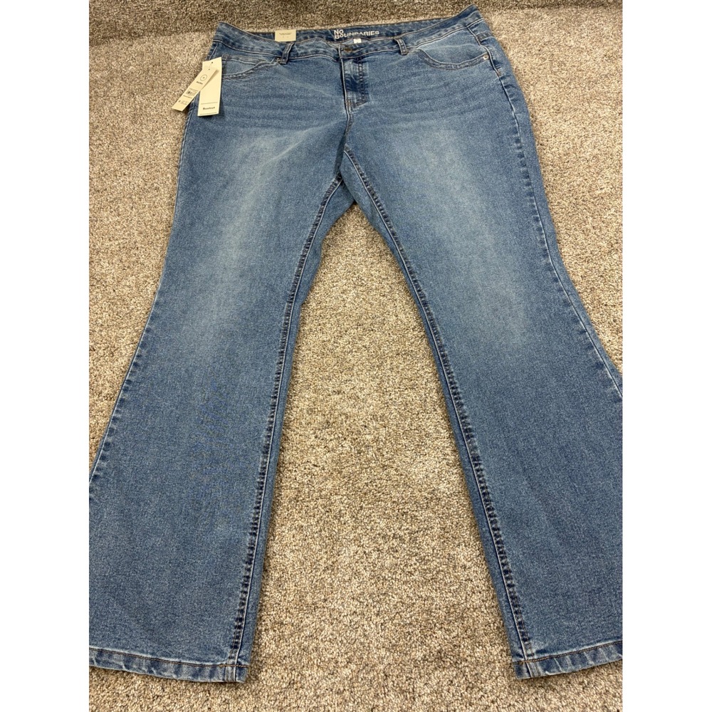No Boundaries Women Blue Mid Rise Novelty Stitch Bootcut Jeans Size 20 NWT #0874